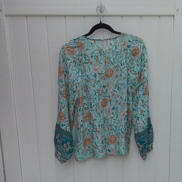 Gaevet Women's Blouse Boho Print Viscose Peasant Med New with Tags - Picture 6 of 8